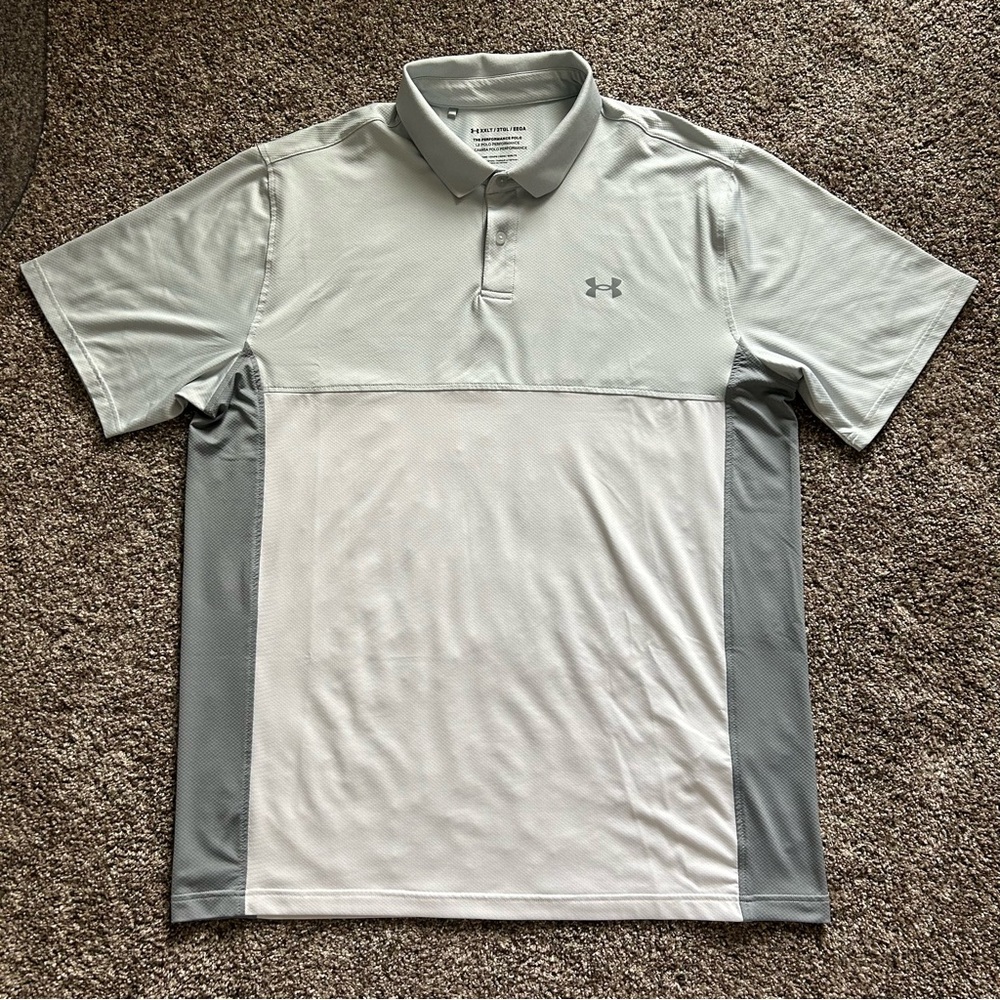 Under Armour 2XT Color Block Polo Shirt, Grays and White, One Small Snag